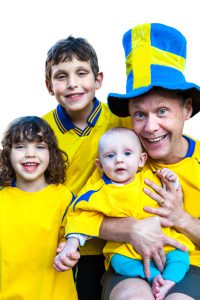 Close up isolated family portrait, team shirts.